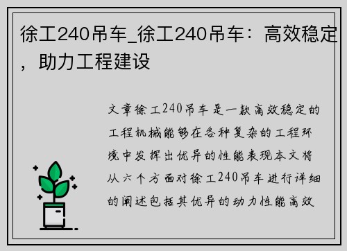 徐工240吊车_徐工240吊车：高效稳定，助力工程建设