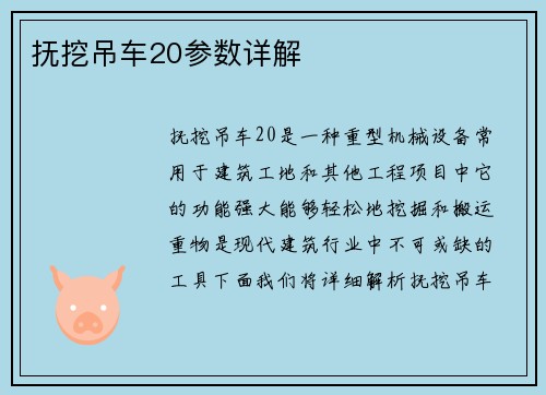 抚挖吊车20参数详解