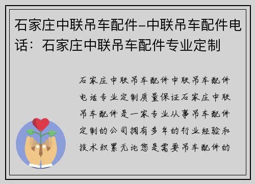 石家庄中联吊车配件-中联吊车配件电话：石家庄中联吊车配件专业定制